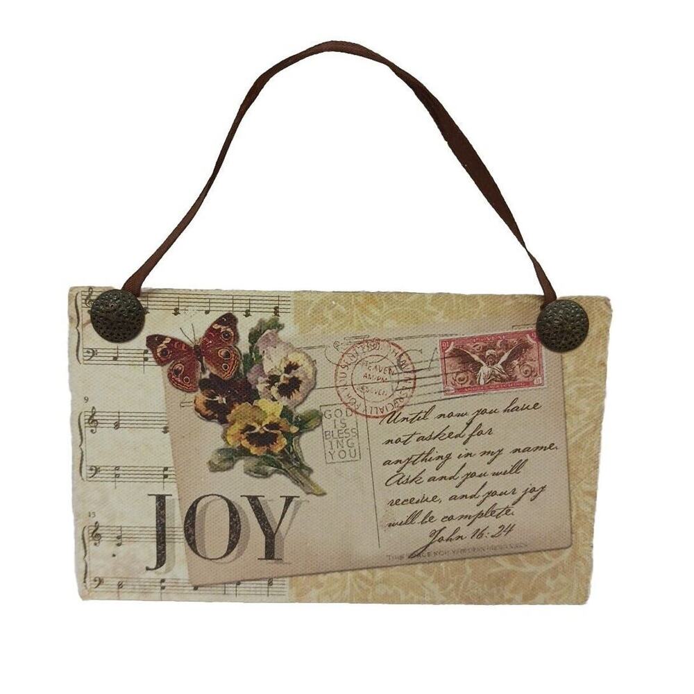 JOY Hanging Wall Decor Positive Bible Verse FLORAL Flower Postcard Butterfly Vnt